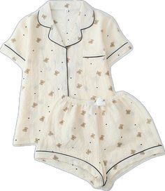 Cotton Sleepwear With Buttons For Pajama Party, Cotton Buttoned Sleepwear For Pajama Party, Casual Beige Set For Sleepover, Casual Sleepwear Sets With Buttons, Casual Sleep Sets With Buttons, Beige Casual Pajama Party Sets, Casual Beige Pajama Party Sets, Casual Beige Sets For Pajama Party, Beige Sleepwear For Pajama Party In Summer