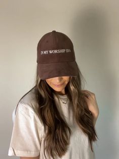 Christian Apparel | Christian Hat | In My Worship Era Embroidered Hat | Vintage Hat | Christian Gifts for Women Christian Hats Women, Vintage Brown Dad Hat With Curved Bill, Vintage Brown Cotton Trucker Hat, Vintage Corduroy Cap, Worship Leader Outfit, Clueless Closet, Catholic Fashion, Christian Embroidery, Christian Hats