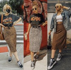 Midi Skirt With Sneakers, Alternative Fashion Skirts, Indie Outfits Alternative Fashion, Skirts With Sneakers, Boho Mode, Midi Skirt Outfit, Leopard Print Skirt, Skirt And Sneakers, Looks Party