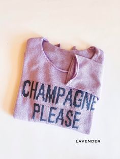 Get the party started in these adorable Champagne sweaters! Showcased in 4 color options, our champagne sweaters are crafted with a light weave that is soft to the touch. This sweater is a perfect transitional piece as the weather changes throughout the seasons. Cozy up at home or go out on the town with this versatile piece that is a must have in your wardrobe. Perfect for bachelorette parties, brunch dates, and so much more! "Champagne Please" sweater, Lightweight weave perfect for layering, L Champagne On Ice Bachelorette, Champagne Problems Bachelorette, Champagne Please Sweater, Pop The Champagne Shirt, Champagne Toast Body Wash, Weather Change, Bachelorette Party Gifts, Get The Party Started, Knit Shirt