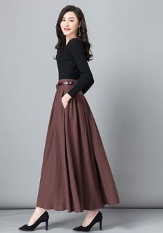 "Get dressed and out of the door in classic good looks with this pleated Long maxi skirt, crafted with soft cotton linen fabric, featuring pleated waist detail and two big pockets. DETAIL * More color available https://etsy.me/3gLwNaL * 50% linen,50% cotton * Not see through * Pleated around waist * Two pockets * Belt loops on waistband * Right Side zipper closure * Perfect for spring and summer, autumn * More color SIZE GUIDE Size vary between Brand and Country Please get your body measurement Shirts With Skirts, Brown Long Skirt, Elegant Full Brown Skirt, Brown Full-length Skirt For Spring, Brown Long Skirt Outfit, Elegant Long Brown Pleated Skirt, Long Brown Skirt Outfit, Brown Pleated Skirt Outfit, Brown Maxi Skirt Outfit