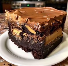 a piece of chocolate cake on a white plate