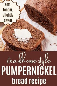 a loaf of steakhouse style pumpkin bread with whipped cream on top and the text overlay says steakhouse style pumpkin bread recipe