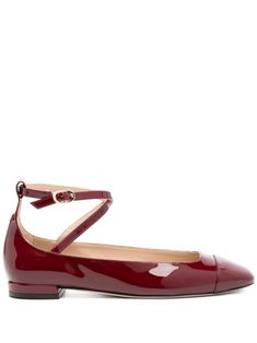 bordeaux red calf leather patent finish buckle-fastening ankle strap round toe branded leather insole contrast lining leather sole Formal Patent Leather Flats With Ankle Strap, Chanel 2, Ballerina Shoes, Demi Fine Jewelry, Fine Watches, Flat Boots, Fine Earrings, Ballet Flat Shoes, Pump Sandals