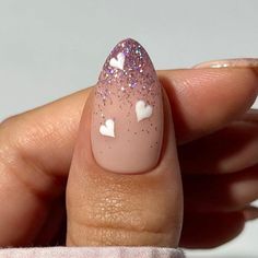 Ombre Valentines Nails Heart, Valentines Nails Rhinestones, Valentines Day Nails Sparkle, Ombre Valentines Day Nails, Glitter Valentines Nails, Glitter Heart Nails, Heart Tip Nails, Moms Nails, Nailinspo Nailart