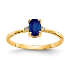 14k Yellow Gold Diamond Sapphire Birthstone Ring at $ 211.53 only from Jewelryshopping.com Sapphire Birthstone Ring, Sapphire Gold Ring, Birthstone Band, Oval Sapphire Ring, Sapphire Birthstone, Real Diamond Rings, September Birthstone Rings, Sapphire Earrings Studs, Sapphire Studs