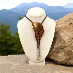 Agate Stone Bolo Tie Necklace With Leather Cord & Sterling Silver Tips | eBay Bolo Tie Necklace, Silver Tips, Tie Necklace, Bolo Tie, Agate Stone, Men's Style, Leather Cord, Photo Props, Metallic Silver