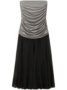 black/grey silk ruched detailing high-waisted mid-length flared hem Tory Burch Outfits, Silk Midi Skirt, Gray Silk, Gray Skirt, Black Grey, Mid Length, Womens Bottoms, Tory Burch, High Waisted Skirt