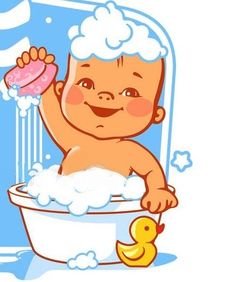 a baby is taking a bath in the tub