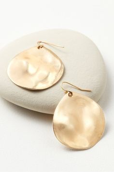 These organically shaped drop earrings are simple yet stunning and go with almost any look. Disc Earrings, French Wire, Soft Surroundings, New Shoes, Zinc Alloy, Shoe Accessories, Plating, Brass, Drop Earrings