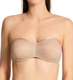 Elegant lace bandeau bra features silicone gripper elastic and supportive boning. Made of nylon and spandex. Sheer, stretchy molded lace underwire cups have fine mesh lining for a smooth feel. Cup expands and contracts in all directions to give each breast a unique fit - a great option if you're a little uneven. Plush, sewn-on elastic underband follows shape of front to help hold fit in place. Sweetheart neckline has satin edge binding. Silicone gripper elastic along inner neckline and tops of s Elegant Stretch Bandeau Bra, Elegant Lace Bandeau Bra, Fitted Lace Bandeau Bra, Seamless Lace Bandeau Bra, Strapless Partially Lined Bra, Elegant Strapless Bra Partially Lined, Elegant Strapless Partially Lined Bra, Beige Lace Stretch Bra, Beige Stretch Lace Bra