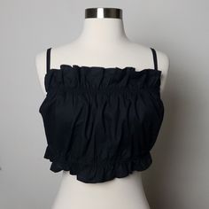 Brand New With Tags!!! H&M Ruffle Top. This Top Has Elastic For Stretch. Adjustable Straps. See Pics For Measurements. Black Cropped Summer Crop Top, Black Summer Crop Top, Black Ruffled Summer Top, Black Stretch Summer Crop Top, Summer Cotton Tops For Night Out, Black Cotton Summer Top, Black Summer Tops For Day Out, Black Ruffled Crop Top For Summer, Fitted H&m Top For Beach