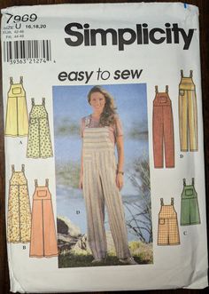 a woman's jumpsuit and pants sewing pattern with the words simpl city easy to sew