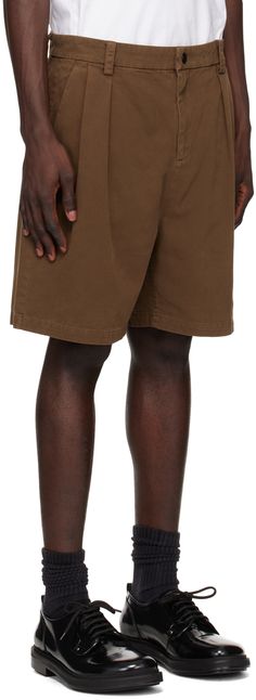 Wide-leg cotton twill shorts. · Belt loops · Three-pocket styling · Zip-fly · Pleats at front · Darts at back Supplier color: Brown Brown Pocketed Shorts For Streetwear, Relaxed Fit Cotton Shorts With Belt Loops, Brown Shorts With Pockets For Streetwear, Brown Streetwear Shorts With Pockets, Brown Cotton Shorts For Streetwear, Cotton Bermuda Shorts With Welt Pockets, Relaxed Fit Cotton Cargo Shorts With Belt Loops, Casual Cotton Cargo Shorts With Welt Pockets, Brown Cotton Bermuda Shorts