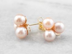 Clover Design, Pink Pearls, Mabe Pearl, Clover Earrings, Cameo Ring, Gold Stud Earrings, Gold Stud, Large Earrings, Pink Pearl