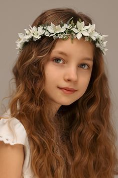 This beautiful flower crown is a lovely accessory, perfect for a party, or wedding.  Head circumference:  one size fits all (adjustable) / fits adults and older children If the crown should fit the baby, after buying please give head circumference Flower Girl Flower Crown, Hair Wreath Wedding, Communion Headband, Flower Girl Halo, Girls Halo, Floral Hair Wreath, Art Muse, Headpiece Flower, Lily Of The Valley Flowers