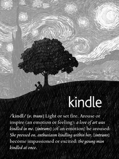 a black and white drawing of a tree with the words kindle written below it