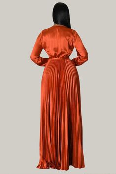 Elevate your elegance with the Eulalia Pleated Maxi Dress. Featuring a deep V-neck, wrap design, and belted high waist, this A-line dress boasts long bishop sleeves and a beautifully pleated hem. Crafted from non-stretch fabric, it offers a sophisticated and timeless look for any special occasion. Shop now to embrace refined style! 95% Polyester, 5% Elastane Model is wearing size small Please allow 3-5 business days to process and ship A-line Maxi Dress For Fall Dinner, Fall V-neck Belted Maxi Dress, Pleated Solid Color Maxi Dress For Evening, Long Sleeve Pleated Dinner Dress, Formal V-neck Pleated Dress With Pleated Hem, Elegant Pleated Long Sleeve Dress For Party, Elegant Long Sleeve Floor-length Dress For Fall, Elegant Floor-length Long Sleeve Dress For Fall, Pleated Floor-length Maxi Dress For Dinner