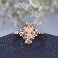 Natural Morganite Engagement Ring Floral Flower Wedding Ring - Etsy Canada Engagement Ring Floral, Wedding Ring Rose Gold, Woman Flower, Morganite Engagement Ring Rose Gold, Flower Wedding Ring, Rose Gold Art, Wedding Rings Art, Floral Engagement Ring