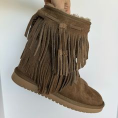 Ugg Koolaburra Boots Suede Leather Fringe Western Style Tan Brown Color In Excellent Used Condition With Normal Wear Mid Calf Height Size 7 Fur Lined ______________________________________ Check Out The Rest Of My Closet! I Have A Ton Of Similar Items!! Don’t Have A Poshmark Account Yet? Sign Up And Get $10 Off Your Order Using Code: Relloved Tags Boho Y2k Beachy Trendy Trending Dainty Summer Knit Woven Cozy Comfy Slouchy Oversized Chunky Shapewear Leather Chic Minimalist Streetwear Unisex Styli Casual Leather Fringe Boots, Casual Leather Boots With Tassels, Casual Winter Boots With Fringe, Casual Fringe Winter Boots, Casual Winter Fringe Boots, Suede Fringe Boots With Closed Toe, Winter Fringe Boots With Round Toe, Winter Fringe Ankle Boots, Casual Brown Boots With Tassels