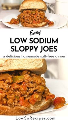 two pictures of sloppy joes with the words easy low sodomm sloppy joes