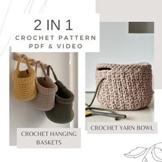 two crochet patterns for small baskets with handles