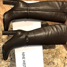 Brown Heeled Boots, Beautiful Condition. Office Heeled Boots With 4-inch Heel And Almond Toe, Office Heeled Boots With 4-inch Heel And Round Toe, Classic Office Boots With 4-inch Heel, Office Knee-high Boots With Stacked Heel And Round Toe, Wide Calf Heeled Boots With Round Toe For Office, Wide Calf Heeled Boots For Office With Round Toe, Office Boots With 4-inch Heel And Round Toe, High Heel Dress Boots, Leopard Print Ankle Boots