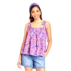 Women's Universal Thread Brand Tiered Tie At The Shoulder Tank Top Size Xl. This Top Is Brand New With Tags And Never Worn. It Is Really Cute And Feminine With The Flowy Tiers, Floral Pattern, And Pinks, Purples, And Blues. I Would Say It's An Oversized Or Generous Fit Top. Floral Print Lavender Top For Vacation, Lavender Floral Print Top For Vacation, Lavender Summer Tops For Vacation, Lavender Summer Top For Vacation, Casual Mauve Tops For Summer, Lavender Summer Vacation Top, Casual Mauve Summer Tops, Summer Cotton Purple Tops, Summer Cotton Top In Purple