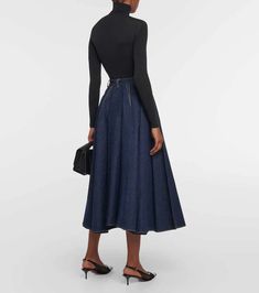 Alaïa Alaïa Pleated High-rise Denim Midi Skirt - Blue | Editorialist