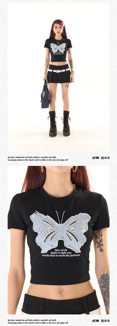 Age: 18-24 years oldSize: S M L XLPattern: AnimalsStyle: StreetStreet: Sports and leisureCollar: Round neckPopular elements: embroidery/embroideryMain color: BlackSleeve type: RegularSKU: T5168E31Season: SpringYear Season: Spring 2023Sleeve length: Short sleevesThickness: RegularLength: ShortClothing fit: slim fitMaterial composition: cotton Black Top With Letter Embroidery For Streetwear, Black Crew Neck Top With Letter Embroidery, Black Embroidered Tops For Winter, Patchwork Butterfly, Short Sleeve Cropped Top, 24 Years Old, Animal Fashion, Cropped Top, Season Spring