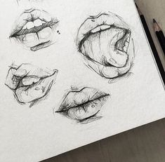 a pencil drawing of different lips and mouth shapes