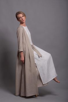 Long Natural Flax Linen Jacket Linen Jackets Women, Kain Linen, Long Linen Skirt, Linen Coat, Linen Cardigan, Estilo Hippie, Linen Fashion, Mode Abaya, Linen Jackets