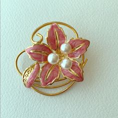 Gold, Enamel And Pearls Brand New - Never Worn Enamel Brooch, Gold Enamel, Brooches, 18k Gold, Gold Plate, Plating, Womens Sizes, Women Jewelry, Brand New