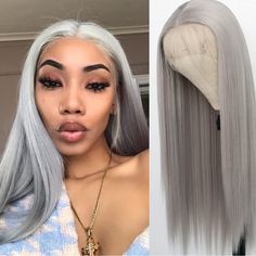 22” Grey Straight Lace Front Wig *New* Arrives New Human Synthetic Blend Lace Front Wig. Color & Texture As Shown 150-180 Density You Can Cut , Curl , And Style This Wig Heat Resistant Up To 315f 22.5 In Circumference Hand Tied - Check My 5 Star Reviews You Could Cut The Front Lace To Blend As Your Own Hairline I Do Not Trade On Any Of My Wigs Don’t Forget To Bundle With The Got2b Ultra Gel Or Ghost Bond To Save 10% Off $$$ Straight Lace Front Wig, Short Hair Wigs, Synthetic Lace Wigs, Straight Lace Front Wigs, Long Straight Hair, Long Wigs, Synthetic Lace Front Wigs, Wig Styles, Womens Wigs