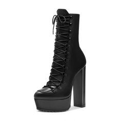 Elevate your style with these sleek black lace-up boots featuring a pointed toe, block heel, and platform. Chic and versatile, they effortlessly blend fashion and comfort for any occasion. Color: Black Heel Type: Block heel Heel Height: 5.75" / 146 mm approx Platform Height: 1.75'' / 44 mm approx Product measurements were taken using size 8. Please note that measurements may vary by size. Toe: Pointed toe Lace-up design Handcrafted US sizing. Fits true to size. Platform Heel Boots, Boots With Platform, Heeled Lace Up Boots, Cowboy Shoes, Black Lace Up Boots, Dance Heels, Platform Heels Boots, Boots Square Toe, Black Platform Boots