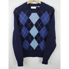 Used condition please check dimensions before buy. Pit to Pit:20 Sleeve:25 Length:23.5 E691 Diamond Sweater, Diamond Sweaters, Random Clothes, Wool Knit Sweater, Sweater Knitting Patterns, Wool Knit, Pattern Sweater, Vintage Sweaters, Diamond Pattern