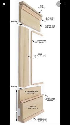 the parts of a cabinet door are shown with measurements and instructions to make it look like wood