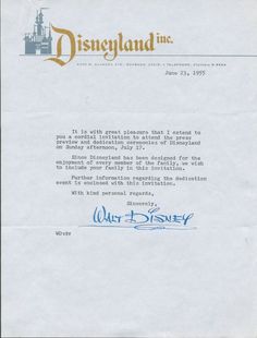 a letter from disneyland inc to walt world