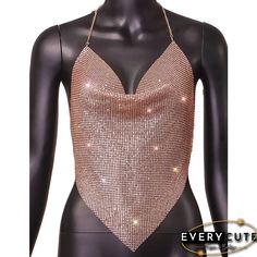 Wholesale Champagne Sequined Metal Chains Halter Camisoles Online Gold Cami Tank Top For Night Out, Gold Cami Tank Top For Party, Gold Camisole Tank Top For Parties, Elegant Camisole Tank Top For Club, Glamorous Gold Sleeveless Halter Top, Elegant Party Halter Tank Top, Gold Elegant Sleeveless Halter Top, Elegant Gold Sleeveless Halter Top, Women Tops