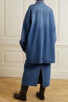 Mid denim Frannie oversized denim shirt | THE ROW | NET-A-PORTER Oversized Denim Shirt, Wardrobe Tips, Nice Style, Outfit Combinations, Full Sleeves, Denim Coat, Mode Inspiration, Outfit Details, Types Of Fashion Styles