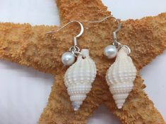 Shell Earrings, Beach Earrings, Ocean Earrings, White Shells, Shell Pearl Earrings, Wedding Earrings by MaryPatsCraftyPlace on Etsy White Dangle Earrings For Beach, White Dangle Earrings For The Beach, White Drop Earrings For Beach, White Drop Earrings For The Beach, White Earrings With Ear Wire For Vacation, White Ear Wire Earrings For Vacation, Elegant White Pearl Earrings For Beach, White Shell-shaped Earrings For Vacation, White Shell Dangle Jewelry