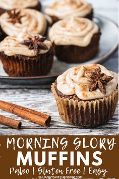 an image of muffins with cinnamon on top and the words morning glory muffins above it