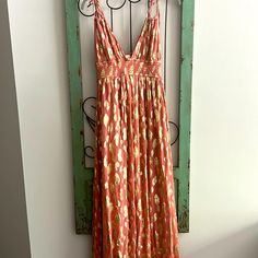 Altar’d State Maxi Dress Nwot Size Small Gorgeous Dress Fully Lined Ties To Shoulder With Tassels To Ends Orange Lined V-neck Dress, Orange Sleeveless Dress For Holiday, Orange V-neck Lined Dress, Flowy Orange V-neck Dress, Spring Holiday Orange Maxi Dress, Orange Long Dress For Vacation, Orange Sleeveless Sundress For Party, Orange Sundress Maxi Dress For Brunch, Orange V-neck Sundress For Brunch