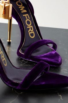 TOM FORD Padlock velvet sandals | THE OUTNET Tom Ford Heels, Tom Ford Shoes, Velvet Sandals, Cute Shoes Heels, Shoes Heels Classy, Gelang Manik, Fancy Shoes, Fabulous Shoes, 여자 패션