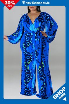 Blue Casual Print Bandage Patchwork V Neck Plus Size Jumpsuits Blue High-waist Jumpsuits And Rompers For Party, Blue V-neck Jumpsuit For Party, Chic Blue High-waist Jumpsuits And Rompers, Chic High Waist Blue Jumpsuits And Rompers, Blue Long Sleeve Jumpsuit For Vacation, Blue Long Sleeve Jumpsuits And Rompers For Vacation, Blue Trendy Jumpsuits And Rompers For Party, Blue Long Sleeve Jumpsuits And Rompers For Beach, Blue Jumpsuits And Rompers For Summer Parties