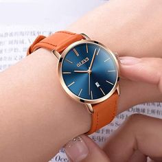 Womens Watches Leather Band Slim Ultra Thin Large Dial Dress Design: Minimalist Navy Blue Big face with stylish Rose Gold index(1.3"/33mm),easy reader,Classic Sport style, Simple Casual dress watch,Fashion shiny beveled round case and Genuine Leather strap with release pin buckle, has been carefully designed to stand the test of time, so Handsome and Outstanding Watches for Women Waterproof Date Calendar 3ATM FUNCTION: Know the date and arrange your daily work - Efficient and fast work/ Easy to adjust watch band within 9inch/ shockproof/ water resistant up to 30 meters - 100 feet, handwash,swimming,daily use waterproof,not suitable for underwater activities Female Watches, Watches For Ladies, Elegant Watch, Fashion Female