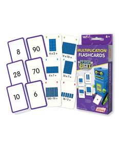 a set of four matching cards with numbers and fractions on the front, one in blue