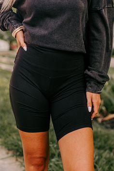 - We have the perfect bike shorts to add to your athleisure collection! - Buttery soft, stretchy microfiber material - A high waistline - Figure hugging silhouette that ends in straight hemlines Measurements S : Front Rise 9", Hip 24", Inseam 7", Length 15", Waist 20". M : Front Rise 9", Hip 26", Inseam 7", Length 15", Waist 22". L : Front Rise 9", Hip 28", Inseam 7", Length 16", Waist 224". XL : Front Rise 10", Hip 30", Inseam 7", Length 16", Waist 26". Solid Biker Shorts With Elastic Waistband For Gym, Black Elastane Biker Shorts For Workout, Solid Color Biker Shorts With Elastic Waistband For Sports, Stretch Black Elastane Biker Shorts, Black Elastane Biker Shorts For Yoga, Black Stretch Elastane Biker Shorts, Black Stretch Biker Shorts For Workout, High-waisted Biker Shorts With Elastic Waistband For Sports, High Stretch Black Shorts With Elastic Waistband