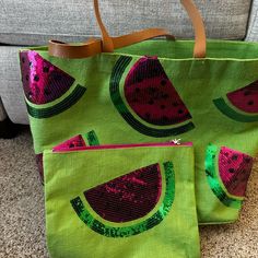 Watermelon Printed Bag With Matching Small Bag, Brand New, Never Used Fun Pink Bag With Zipper Pouch, Pink Summer Bags With Removable Pouch, Fun Everyday Bag With Zipper Pouch, Cute Green Bags For Shopping, Fun Zipper Pouch Bag For Daily Use, Cute Green Shopping Bags, Fun Daily Use Bags With Zipper Pouch, Fun Daily Use Bag With Zipper Pouch, Pink Shopping Bag With Zipper Pouch