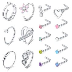 PRICES MAY VARY. SIZE: [Nose rings hoops] Gauge18g(1.0mm)&20g(0.8mm), Inner diameter: 8mm(5/16inch); [Nose ring stud] Gauge: 18g(1.0mm), Pin Length: 7mm. CZ Ball dia.: 2-2.5mm PACKAGE INCLUDE: 10Pcs L shape nose studs, 6Pcs nose rings hoops, coming with one black velvet bag, mix styles piercing kit give you more choices. MATERIAL: Stainless Steel Material (Hypoallergenic and Nickel Free Nose Rings Studs ), high polished smooth surface 18g nose rings nostril piercing jewelry, solid and , not easy Piercings Silver, 18g Nose Ring, Gold Nose Piercing, Nose Piercing Hoop, Nose Piercing Stud, Heart Moon, Piercing Kit, Nose Piercings, Cartilage Earrings Stud